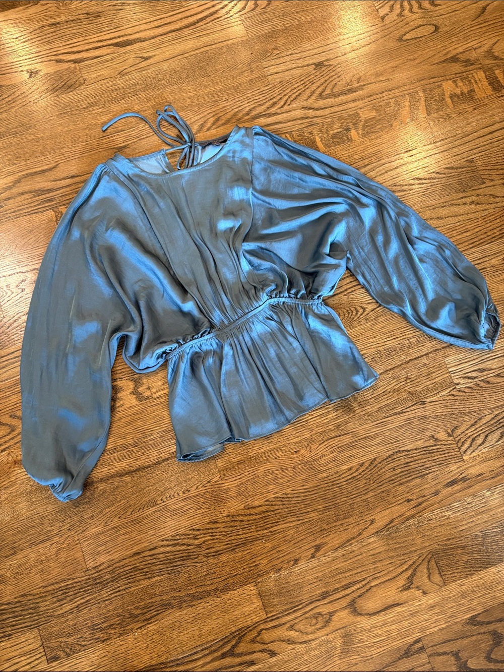 Grade & Gather Satin Peplum Long-Sleeve Top, small